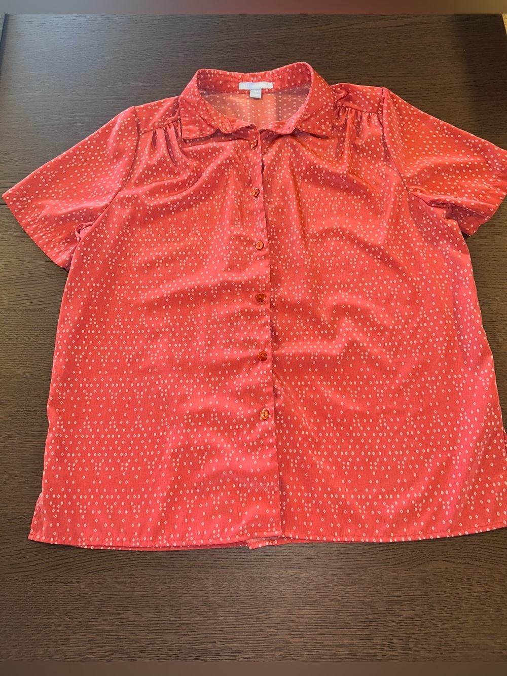 Only Necessities Women Red With White Dot Button Up Blouse Short Sleeve Size L